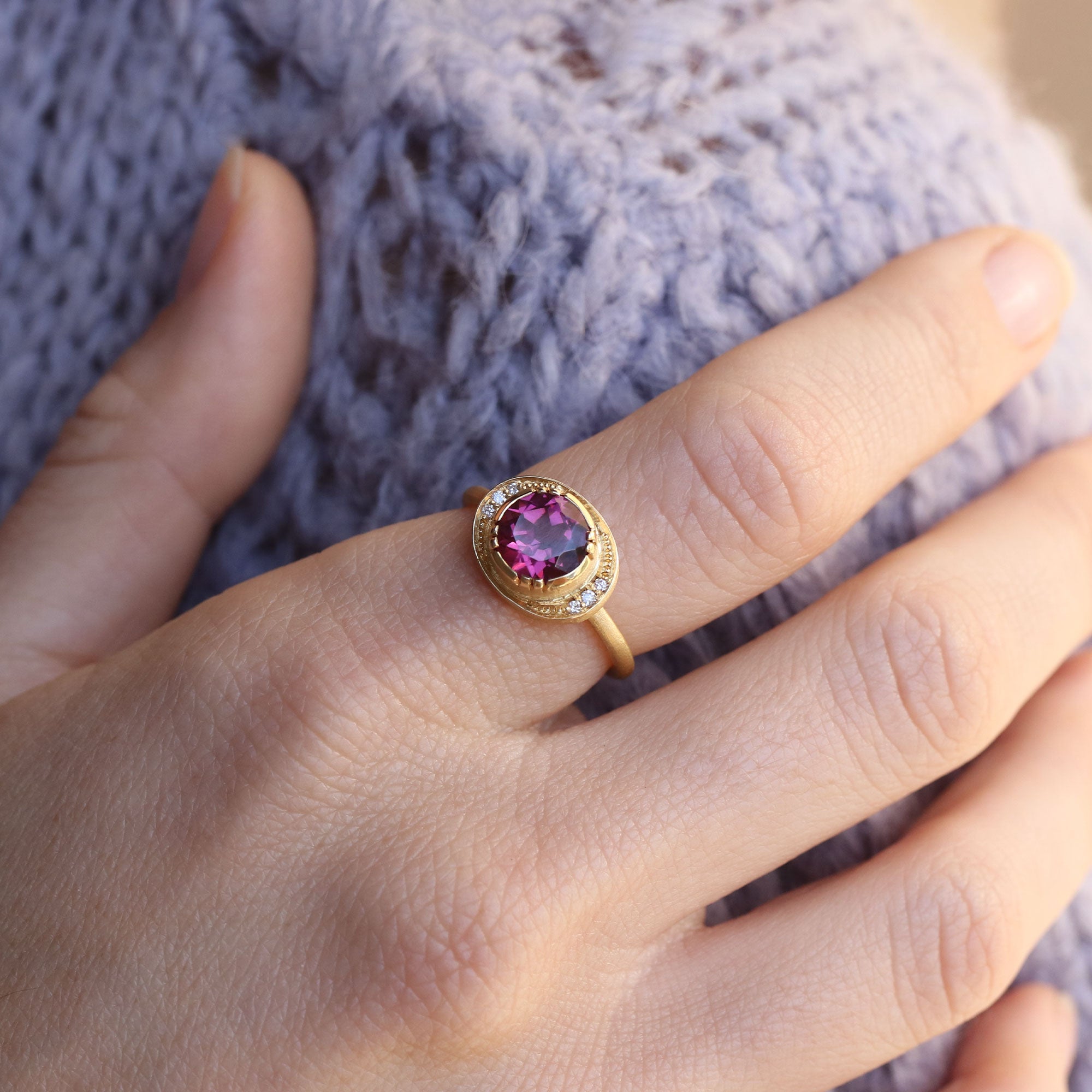Rhodolite Garnet Halo Ring