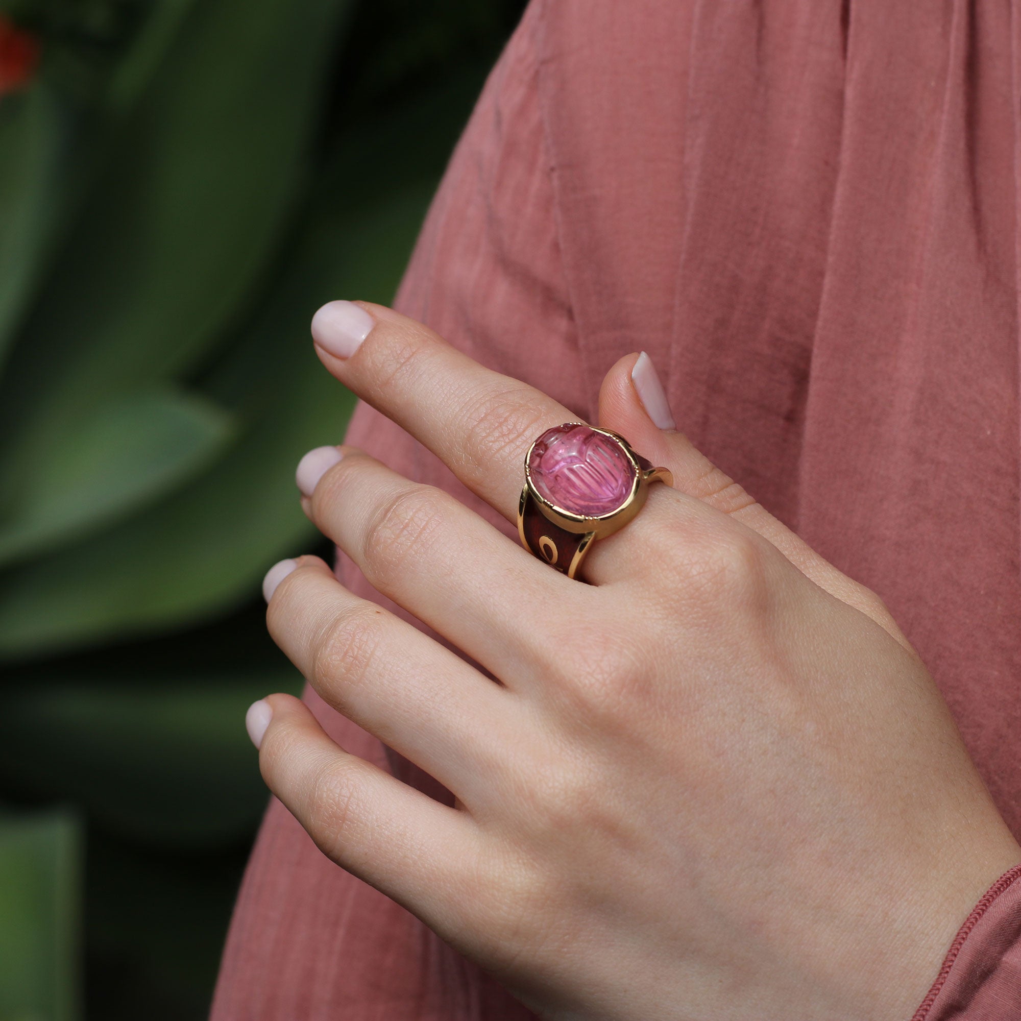 Tourmaline Scarab Enamel Ankh Ring