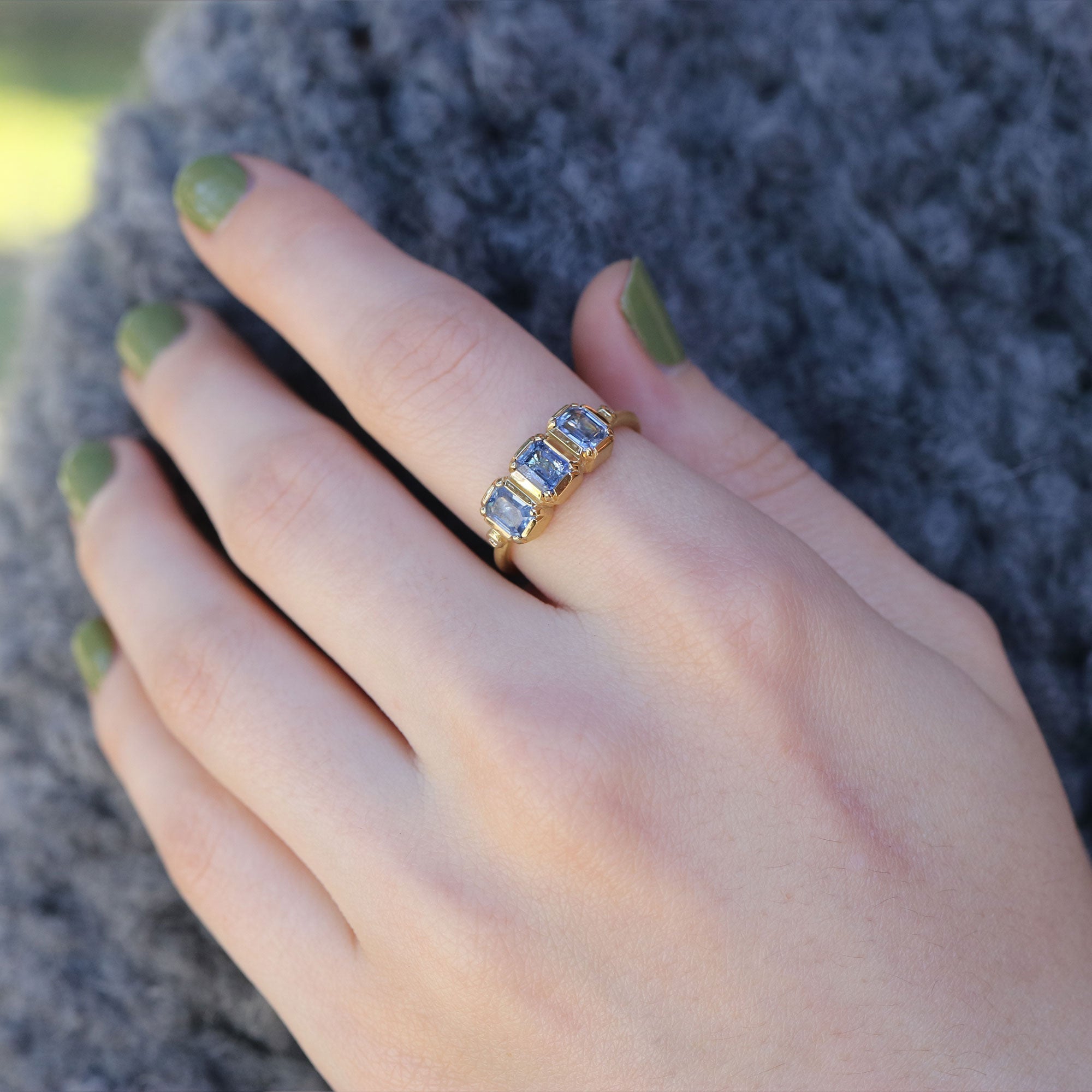 Triple Geo Blue Sapphire Ring