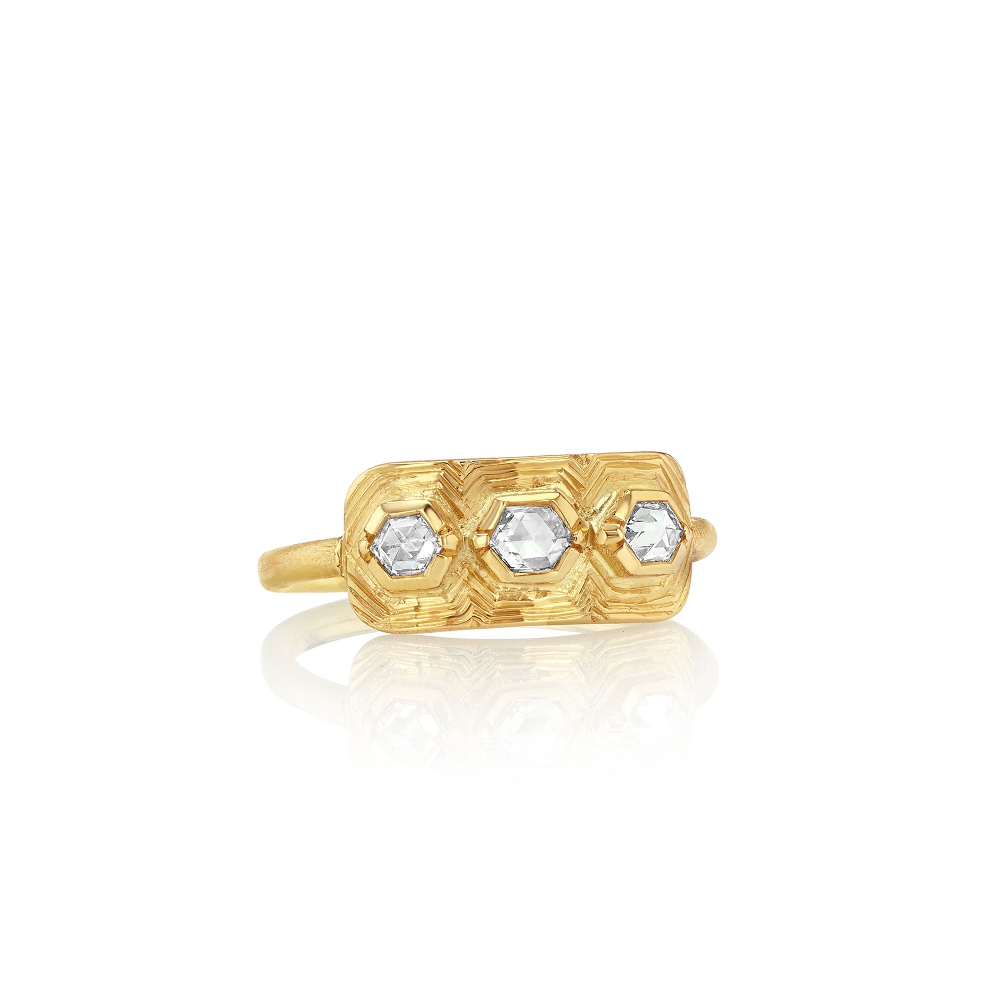 Triple Geo Engraved Diamond Ring