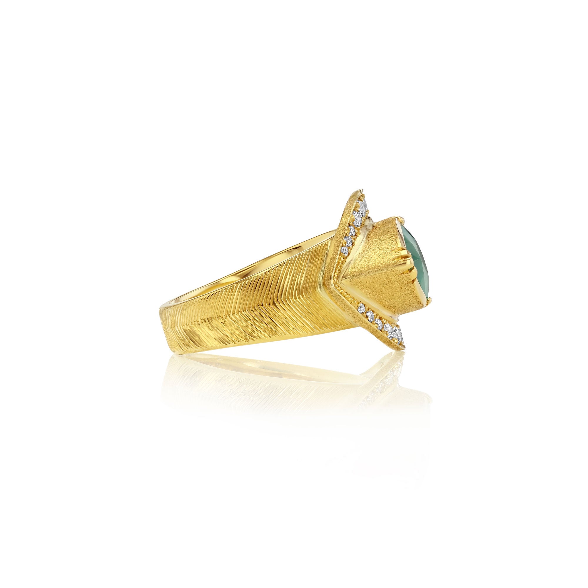 Diamond Emerald Engraved Talisman Ring