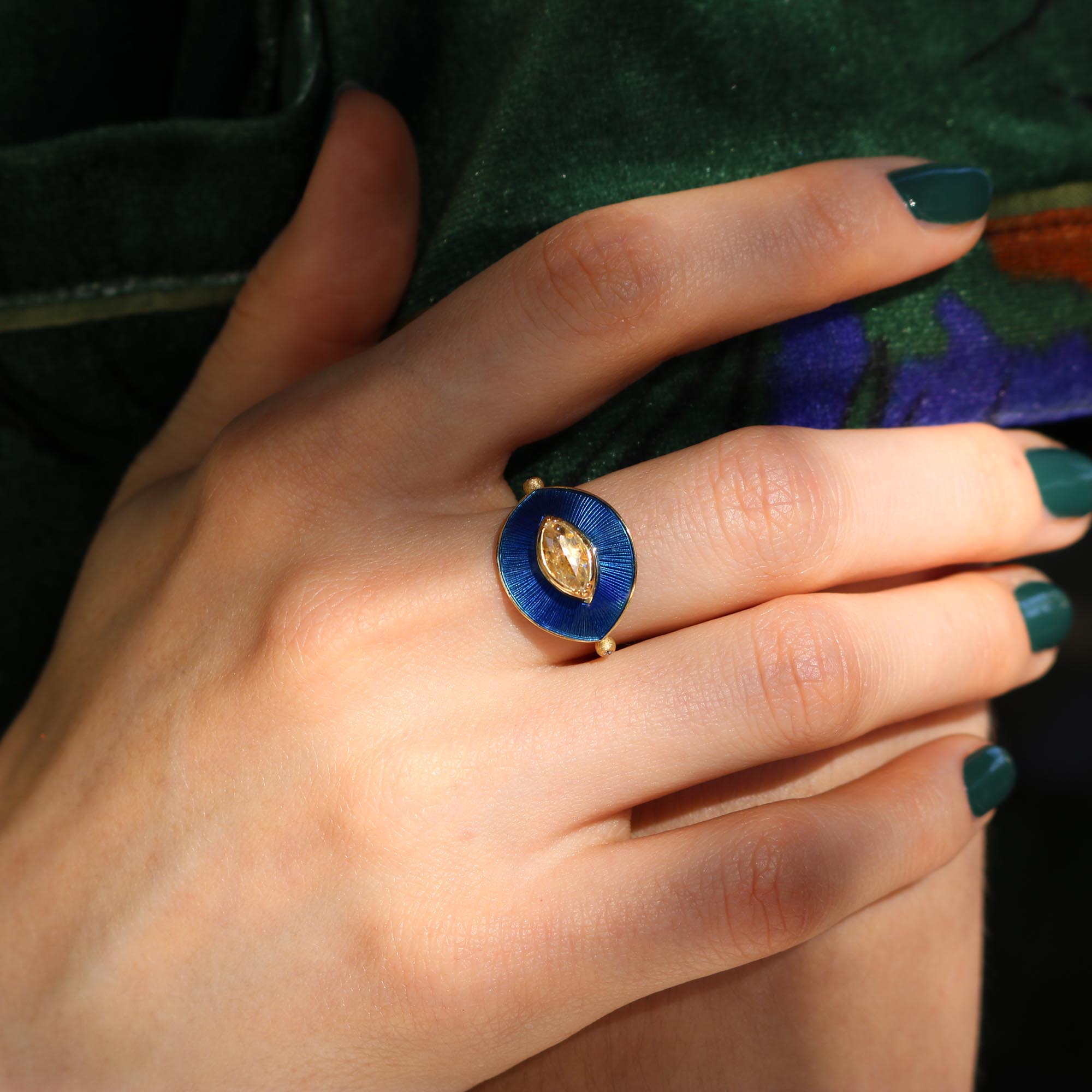 Talisman Diamond Cobalt Blue Enamel Ring