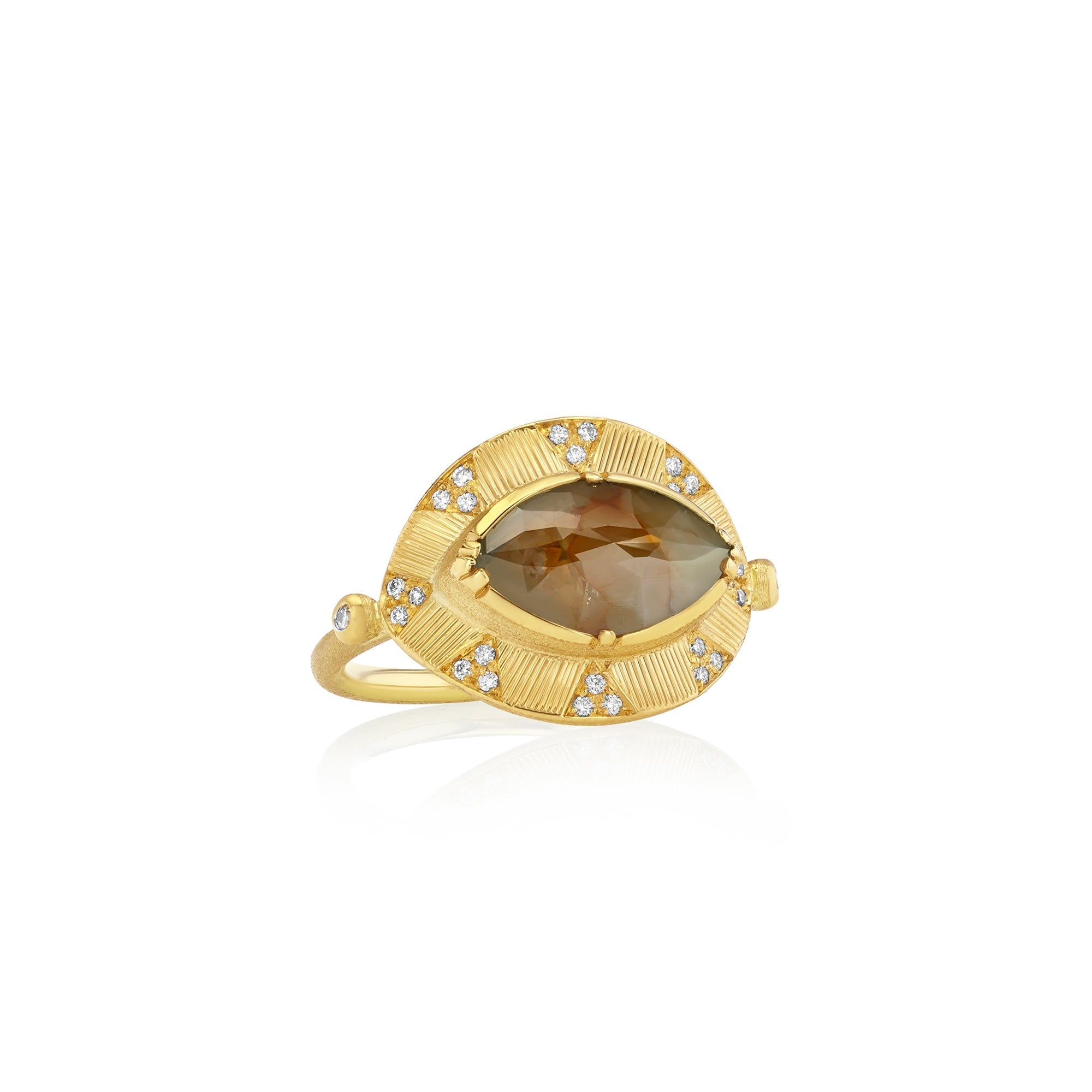 One of a kind raw diamond Talisman Eye ring with white diamond pave from Los Angeles designer Brooke Gregson, fine jewelry handmade in London