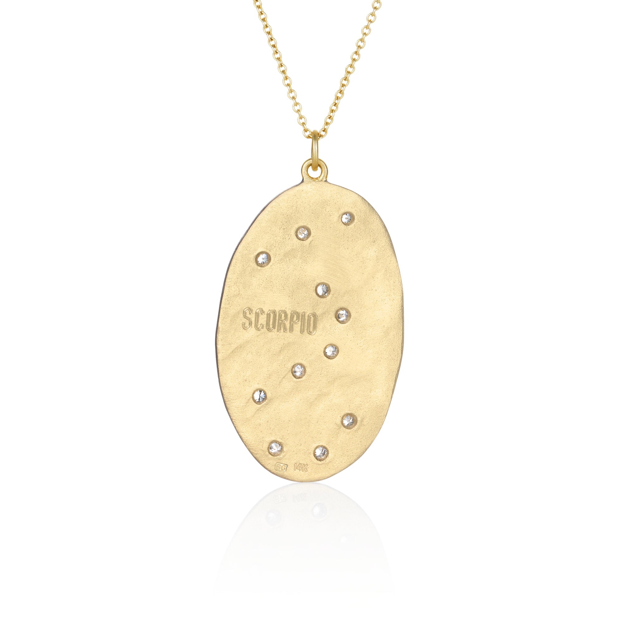 Hand made in Los Angeles Brooke Gregson 14k Gold Astrology Zodiac Scorpio Diamond Necklace back view