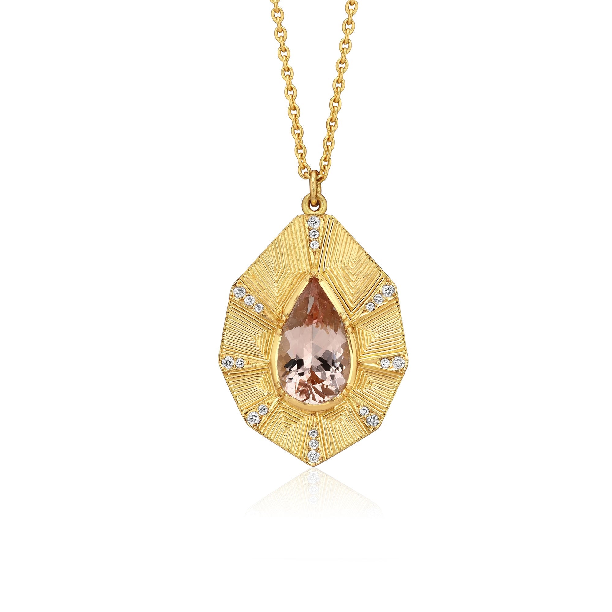 Talisman Shield Morganite Engraved Necklace